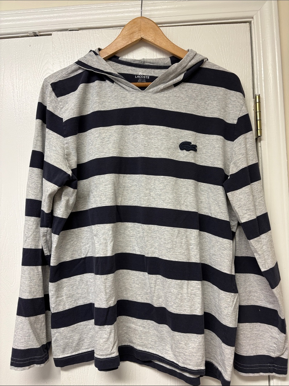 Lacoste woman’s Hooded Long-Sleeve Striped Shirt - Gray & Navy